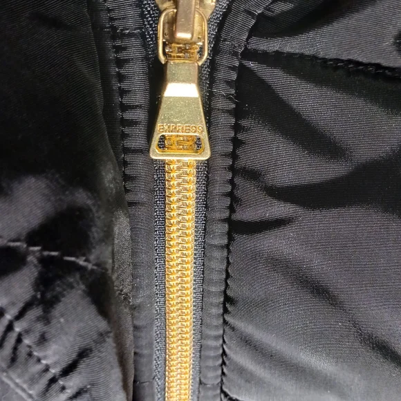 Express Hooded Black Puffer Coat with Gold Details - Picture 2 of 11